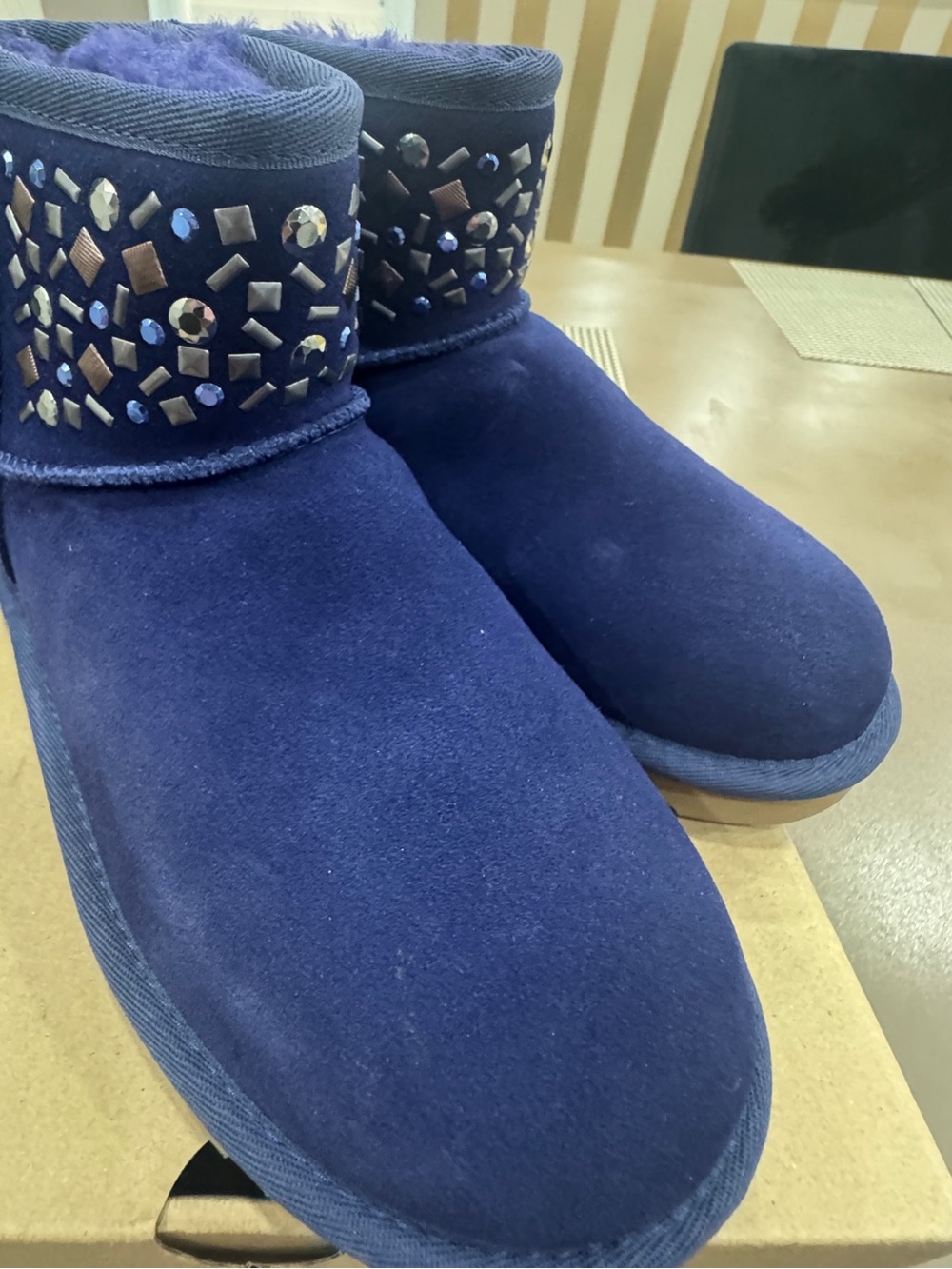 UGG Navy Suede Embellished Short Boots